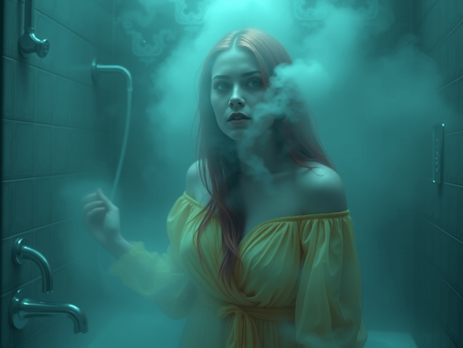 Marina entre el vaho del cuarto de baño. (Generada por la IA de wordpress)